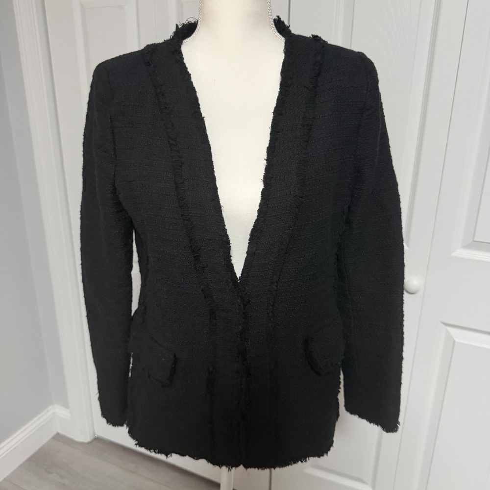 Vince Camuto Black Tweed Frayed Edge Blazer Jacket Womens Small